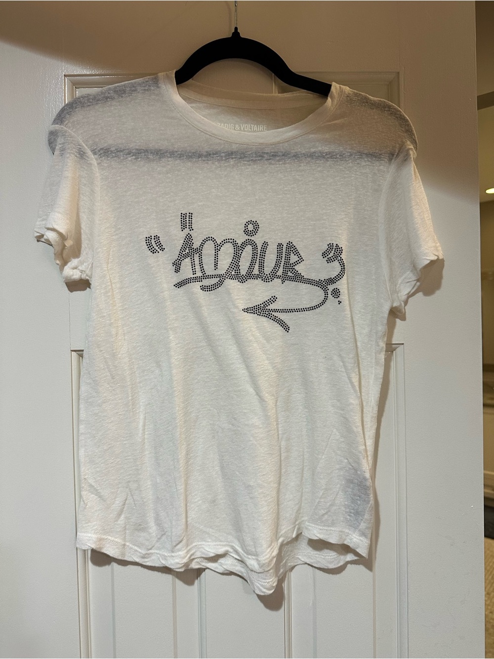 Zadig & Voltaire White Tee with 'Amour' Stud Graphic